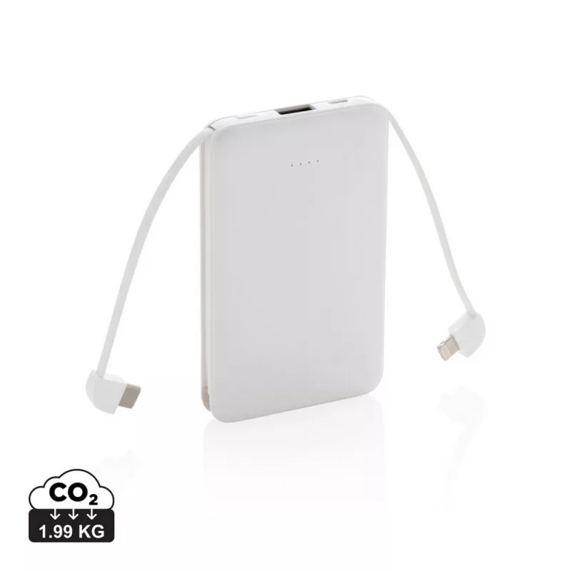 Power bank 5000 mAh, zintegrowany kabel 3 w 1 - biały (P322.083)