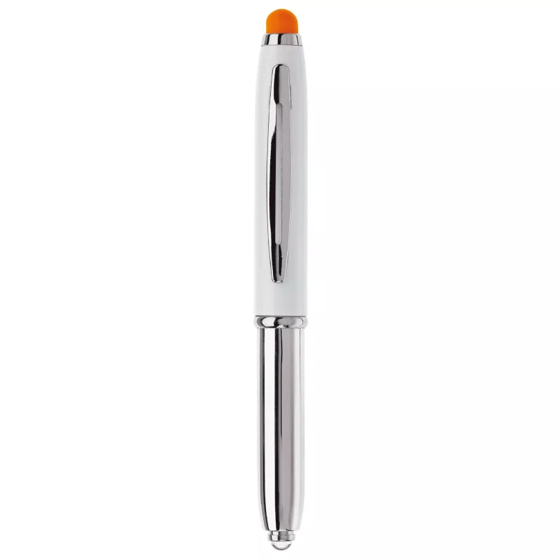 Długopis Stylus Shine z touch penem i z latarką - biało / pomarańczowy (LT87794-N0126)