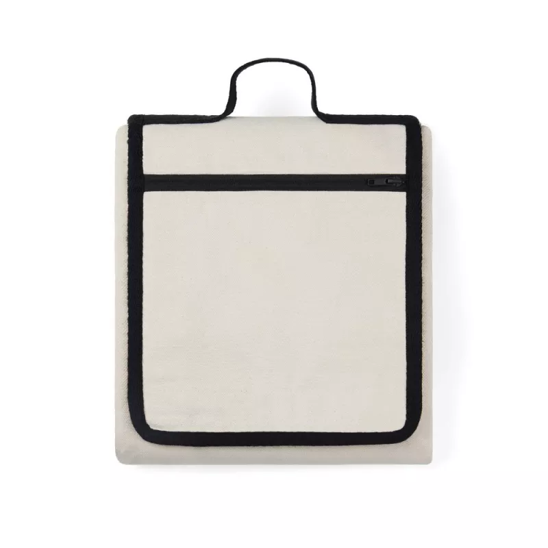 Koc piknikowy 130 x 170 cm VINGA Volonne AWARE™, płótno z recyklingu 340 g/m² - biały, czarny (VG539-02)