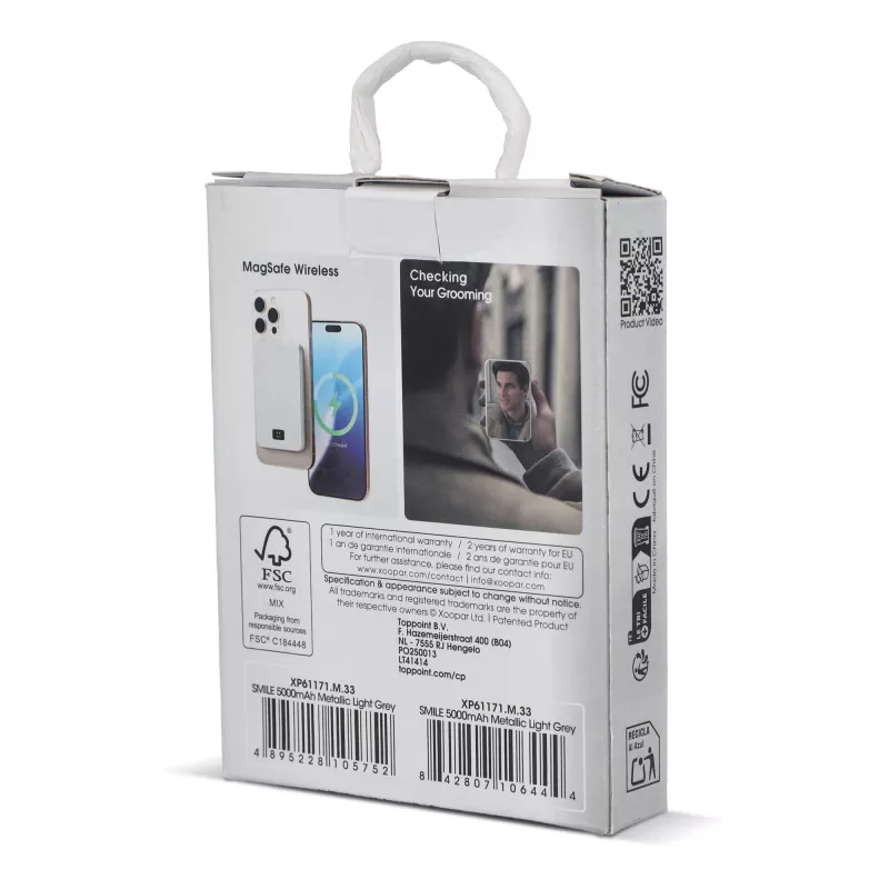 Xoopar Smile Wireless Mirror Powerbank kompatybilny z MagSafe 5000mAh - jasnoszary (LT41414-N0062)