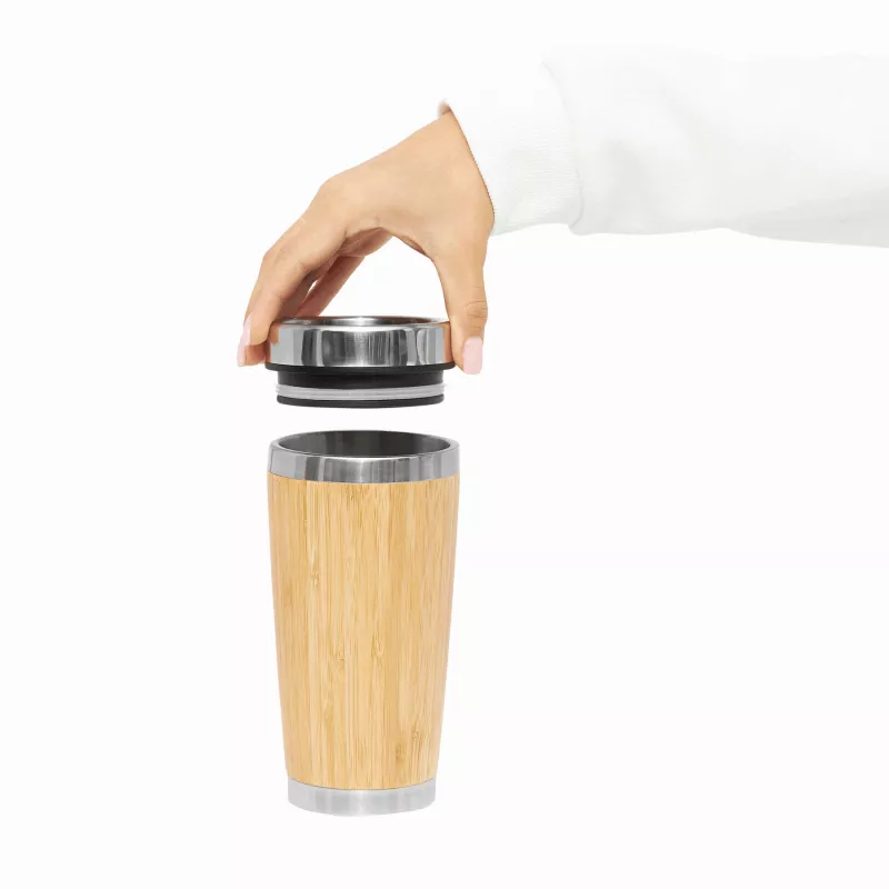 Kubek termiczny BAMBOO DRINK - brązowy, srebrny (56-0304571)