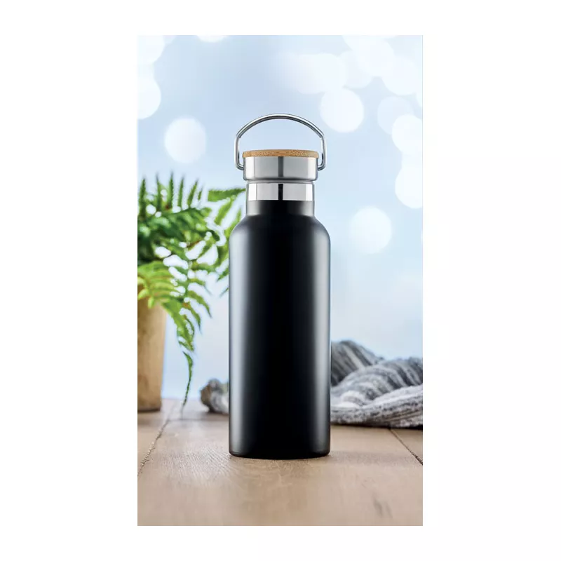 Termos dwuścienny z bambusową pokrywką 500 ml HELSINKI - Czarny (MO9431-03)