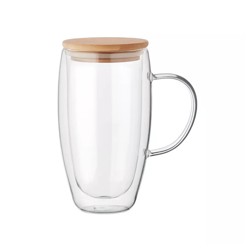 Kubek szklany dwuścienny z pokrywką 450 ml TEROL - Przezroczysty (MO2673-22)