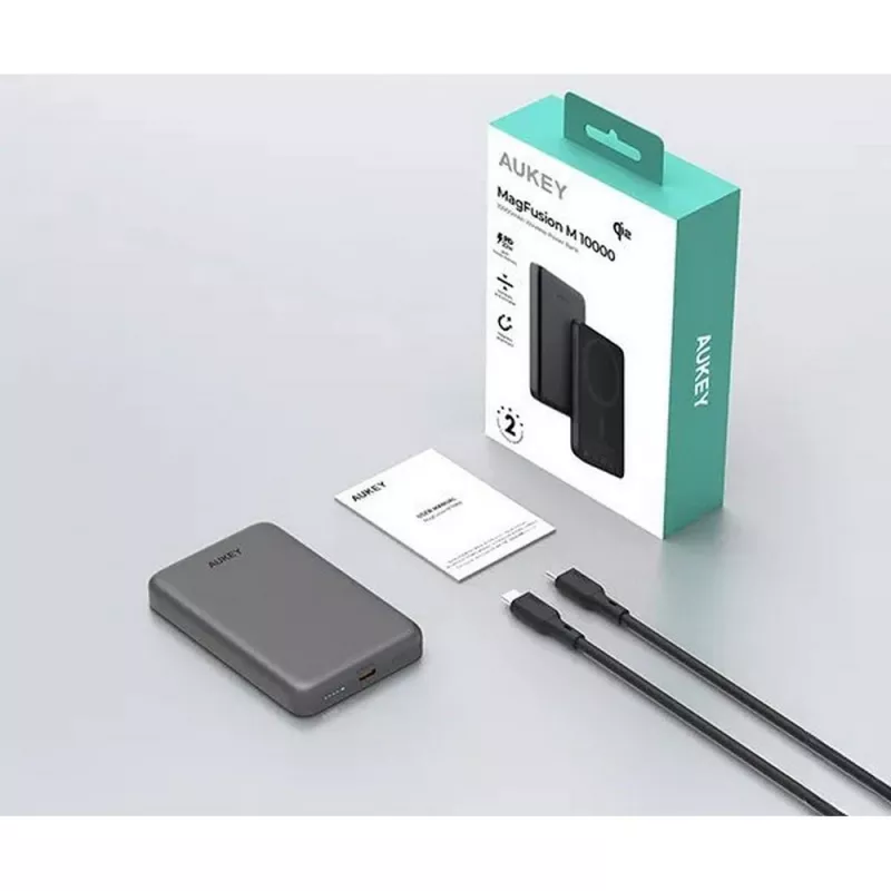 Magnetyczny, bezprzewodowy power bank 10000 mAh Aukey - czarny (VAM12-03)