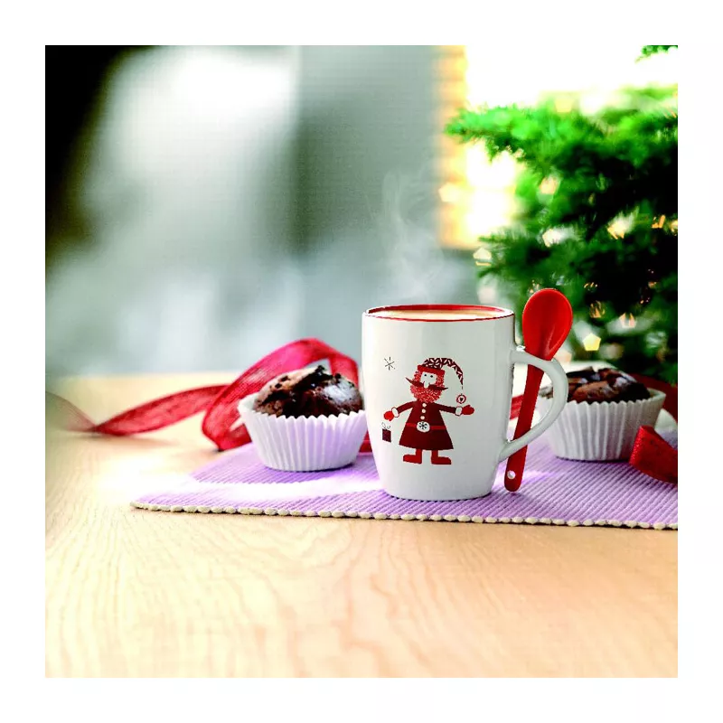 Kubek ceramiczny 250 ml z łyżeczką CLAUS - Wielokolorowy (CX1304-99)