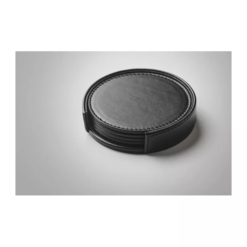 Podkładki pod kubek z PU 4 szt. w uchwycie POSA SET - Czarny (MO2615-03)