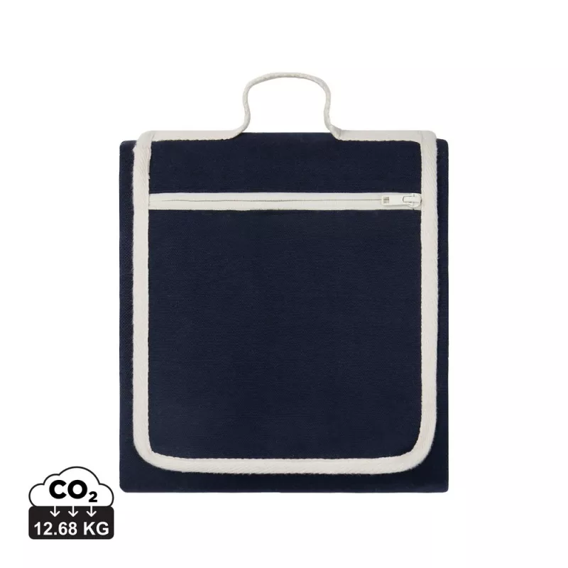 Koc piknikowy 130 x 170 cm VINGA Volonne AWARE™, płótno z recyklingu 340 g/m² - granatowy, biały (VG539-04)