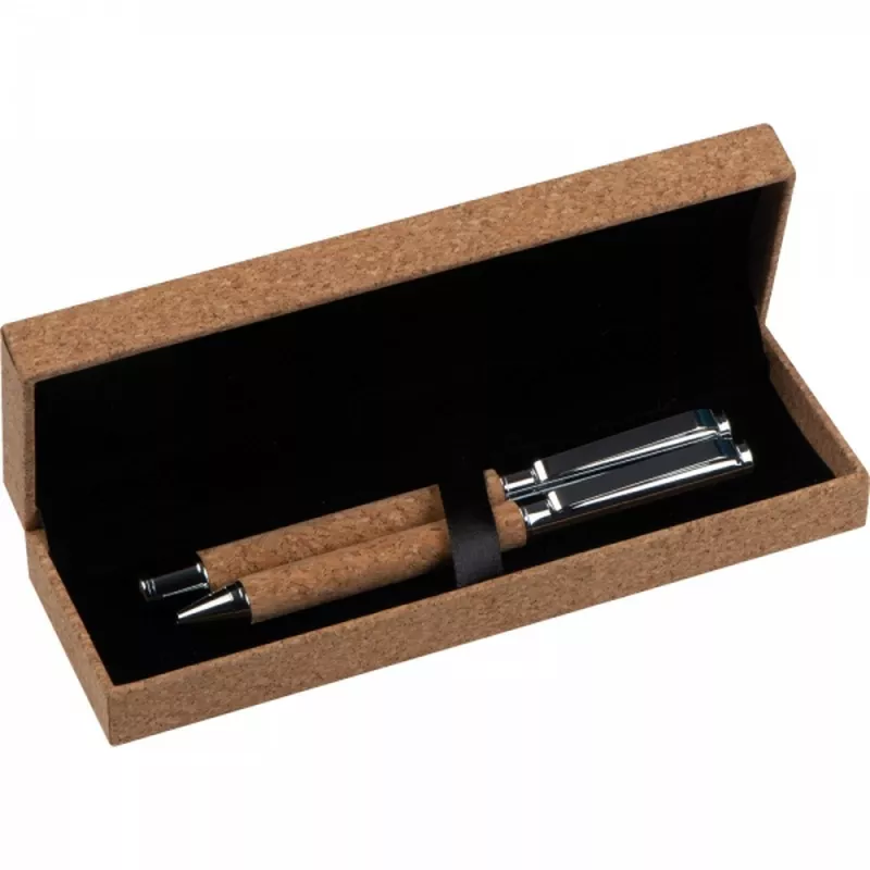Zestaw piśmienny długopis i pióro kulkowe TEOFIL - brązowy (1147401)