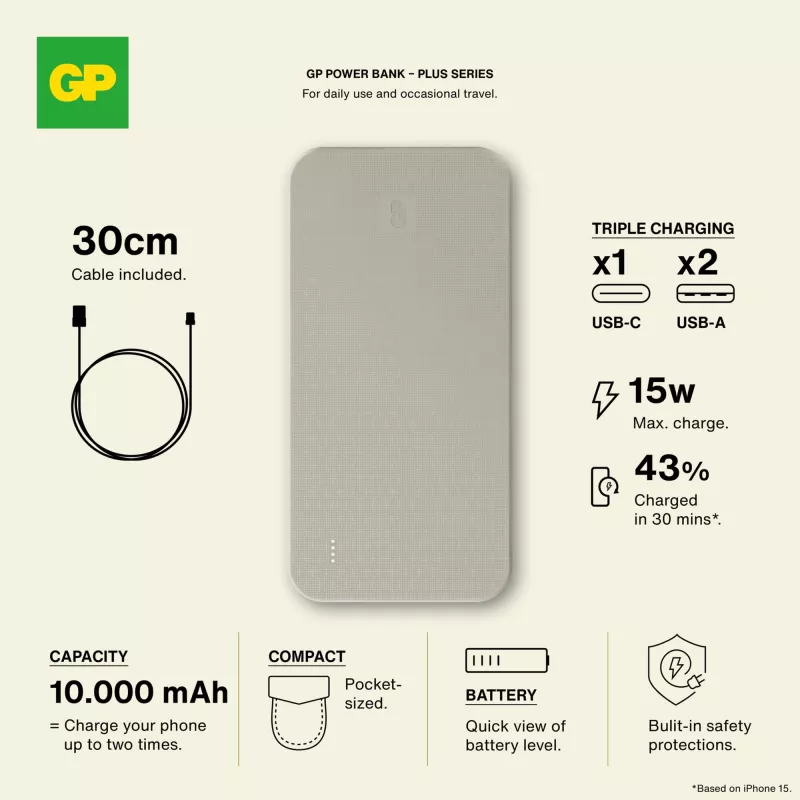 GP B+ Series Powerbank 10000 mAh - beżowy (LT45102-N0055)