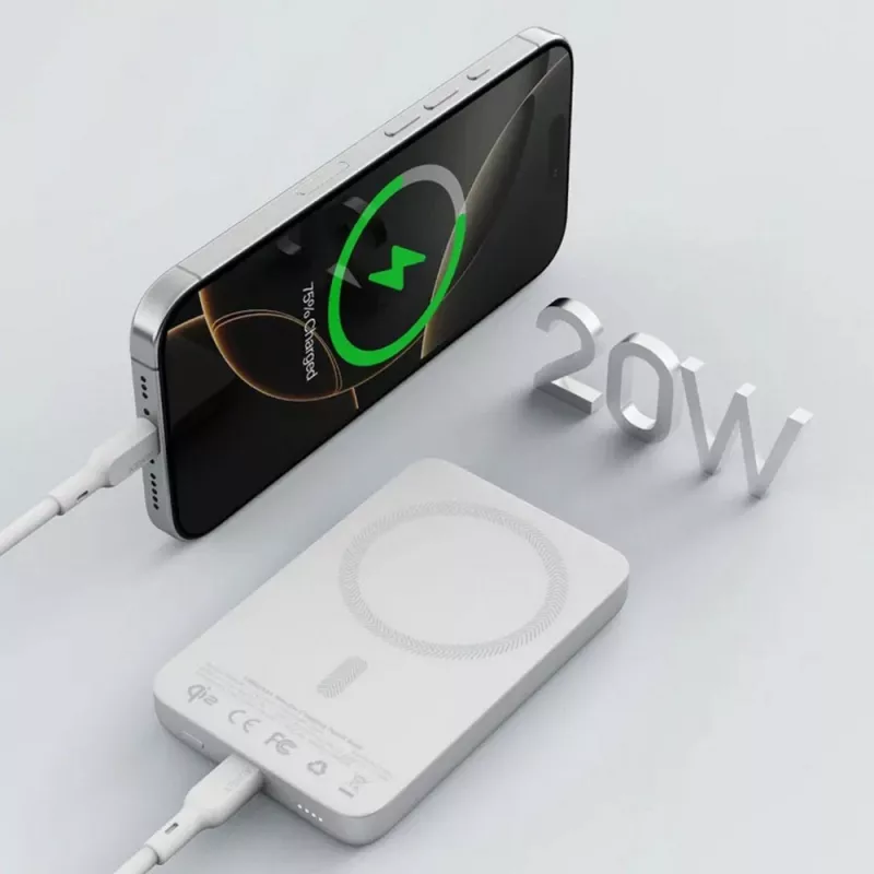Magnetyczny, bezprzewodowy power bank 10000 mAh Aukey - srebrny (VAM12-32)