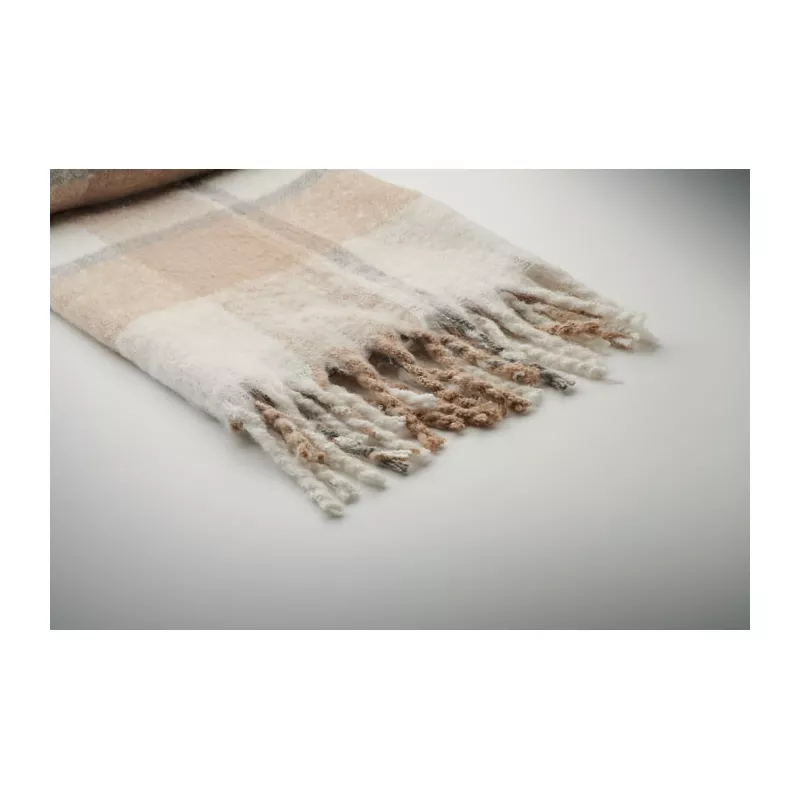 Koc w kratę z frędzlami RPET 127x152 cm QUET - Bezowy (MO2382-13)