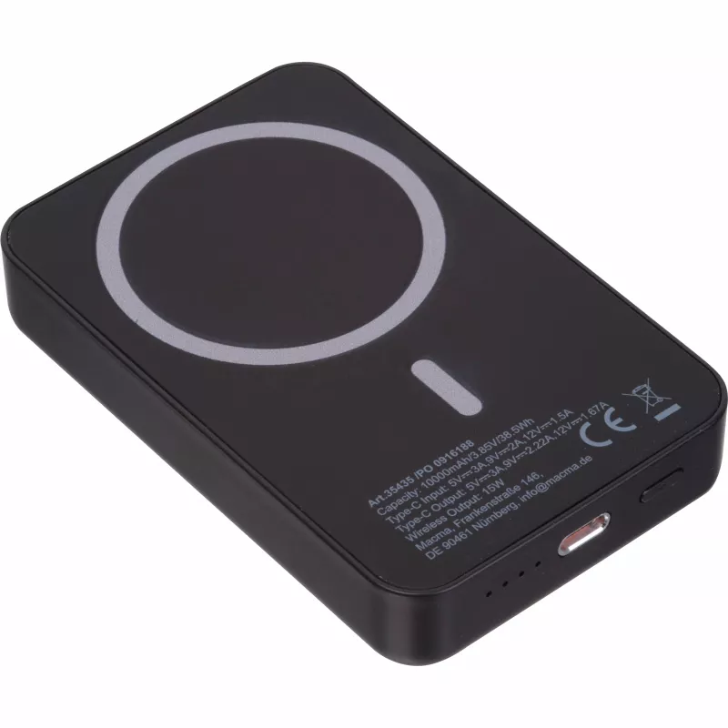 Power bank magnetyczny z ABS z recyklingu 10000 mAh DONNA - czarny (3543503)