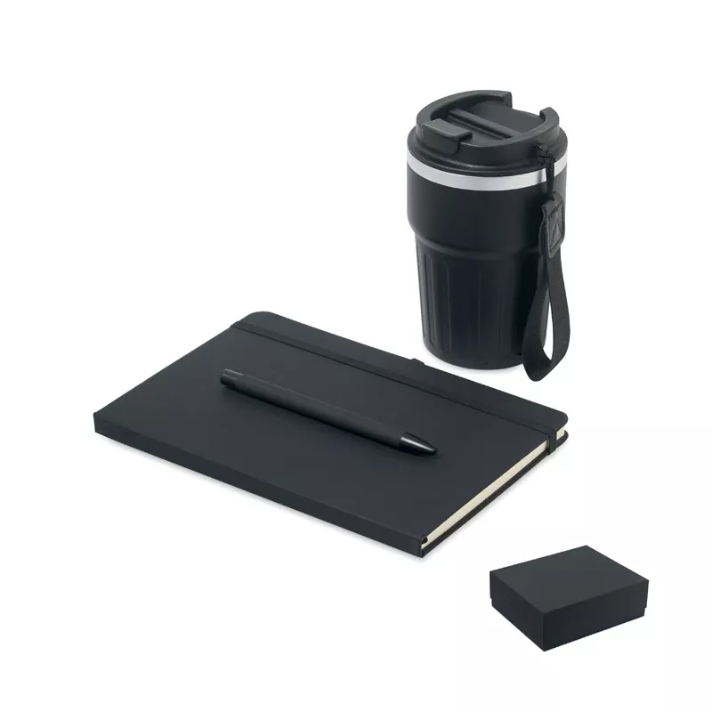 Zestaw kubek 350 ml, notes A5 i długopis ENGAGE - Czarny (MO2930-03)