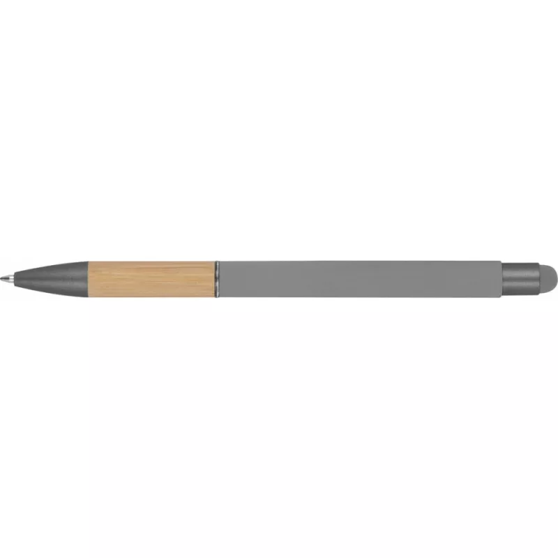Długopis metalowy z uchwytem z bambusa i touch penem - szary (1358107)