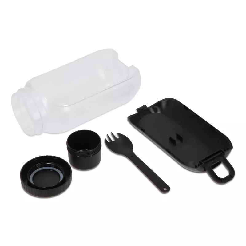 Pudełko na lunch z przegródką na sos, z łyżką i widelcem - czarny (LT90427-N0002)
