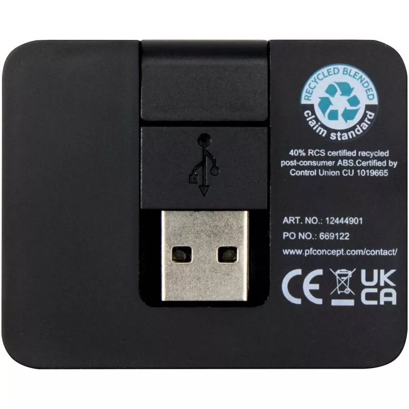 Gaia 4-portowy hub USB z wyjściem USB-A i typu C oraz podwójnym wejściem — wykonany z tworzyw sztucznych pochodzących z recyklingu - Czarny (12444990)