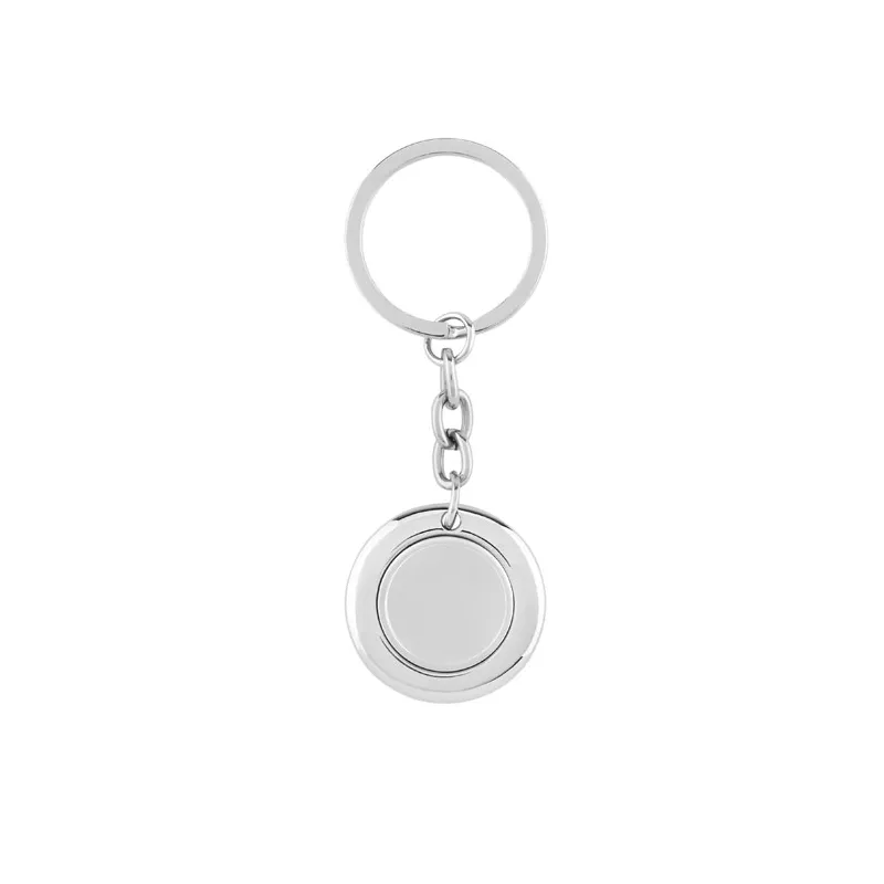 Brelok metalowy okrągły z żetonem FLAT RING - Srebrny Blyszczacy (MO9289-17)