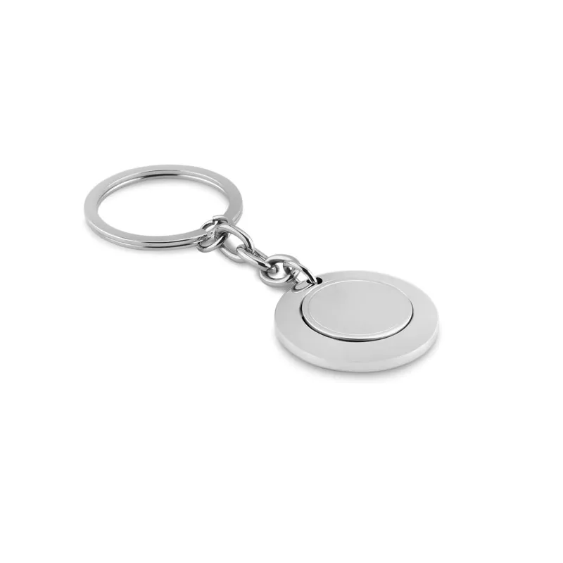 Brelok metalowy okrągły z żetonem FLAT RING - Srebrny Blyszczacy (MO9289-17)