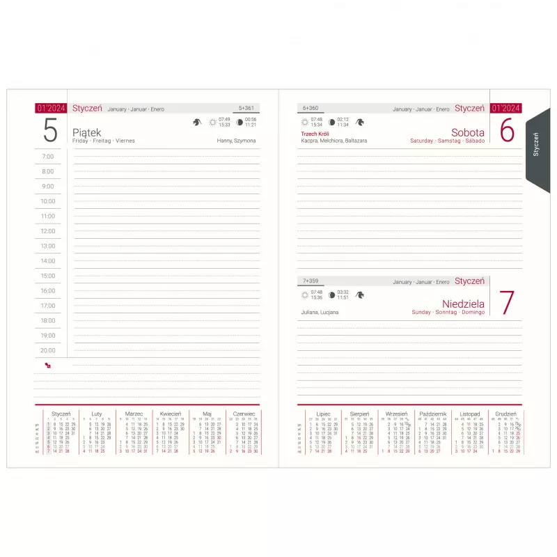 Kalendarz książkowy A5, dzienny, bez registrów, VIVO - różne kolory (KK-BCV-405.D.)