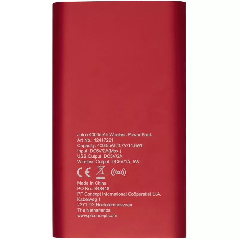 Juice bezprzewodowy powerbank 4000 mAh  - Czerwony (12417221)