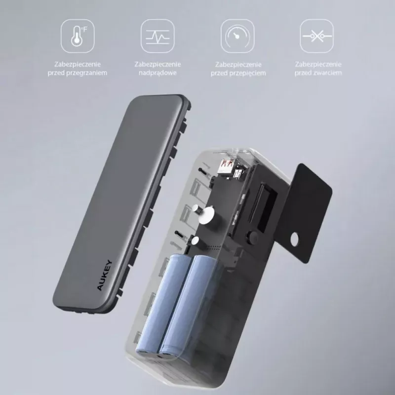 Power bank 27600 mAh, 140 W, Aukey - srebrny (VAM15-32)