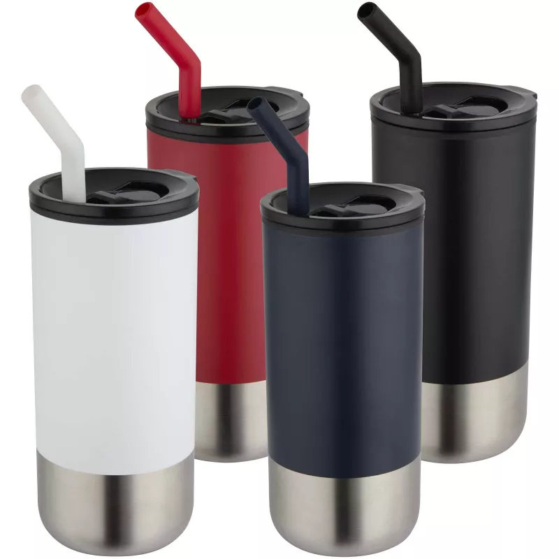 Grayson izolowany kubek z certyfikatem RCS z recyklingu o pojemności 480 ml z silikonową słomką - Biały (10091801)