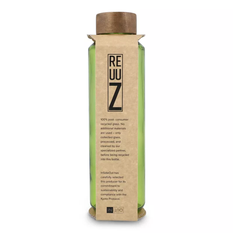 Butelka InSideOut z recyklingowanego szkła ReuuZ z drewnianym korkiem 650 ml - jasnozielony transparentny (LT57013-N0432)