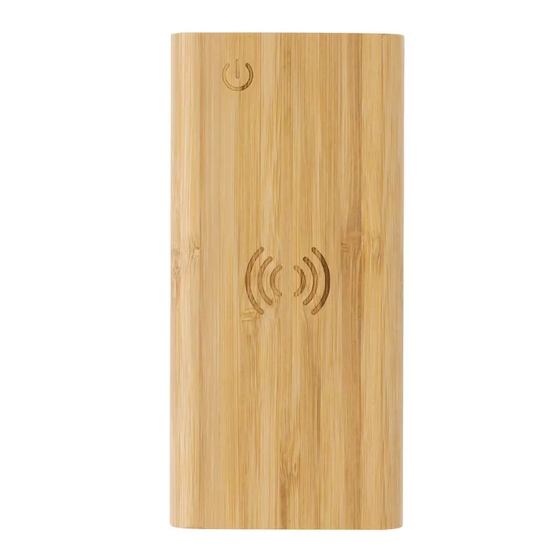Bambusowy, bezprzewodowy power bank 8000 mAh, ładowarka bezprzewodowa 5W - brązowy (P322.359)