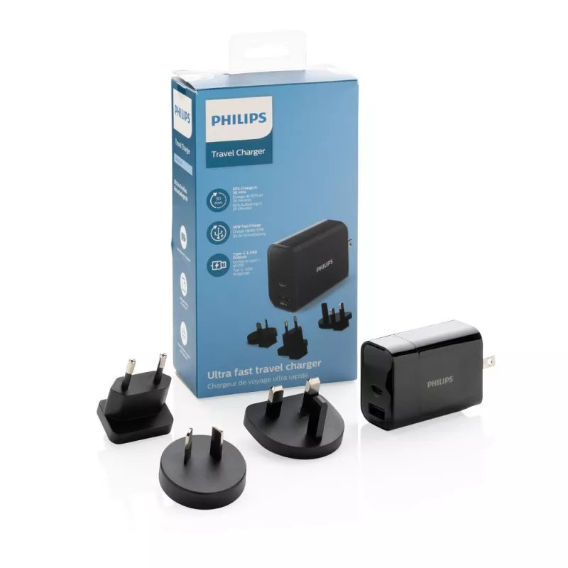 Uniwersalna ładowarka Philips 30W, adapter podróżny - czarny (P301.181)