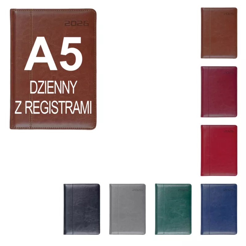 Kalendarz książkowy A5, dzienny, z registrami NEVRO - różne kolory (KK-VCN-625RD)