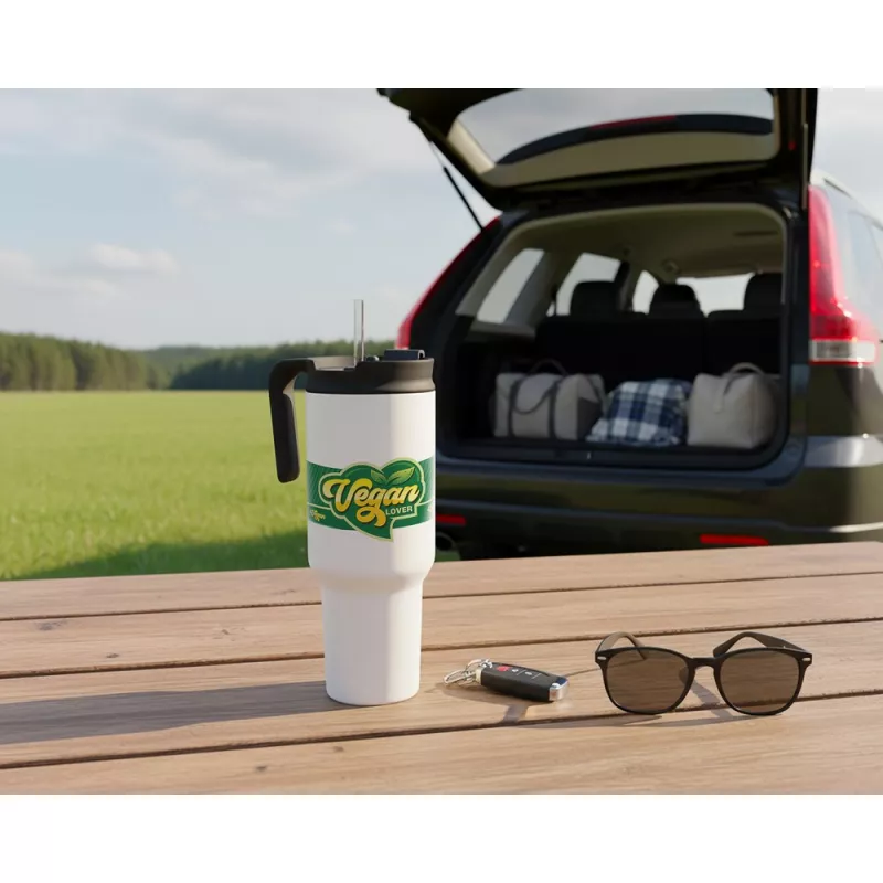 Kubek termiczny 1,1 litra Air Gifts z ergonomicznym uchwytem | Ony - biały (VA094-02)