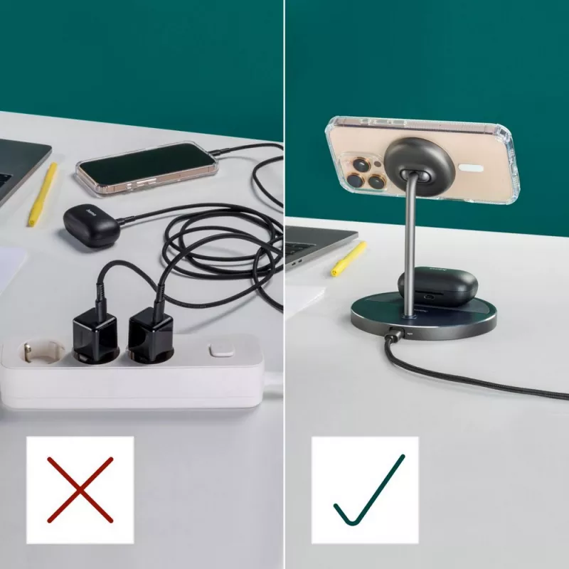Magnetyczna ładowarka bezprzewodowa 2 w 1 15W Hama - czarny (VH066-03)