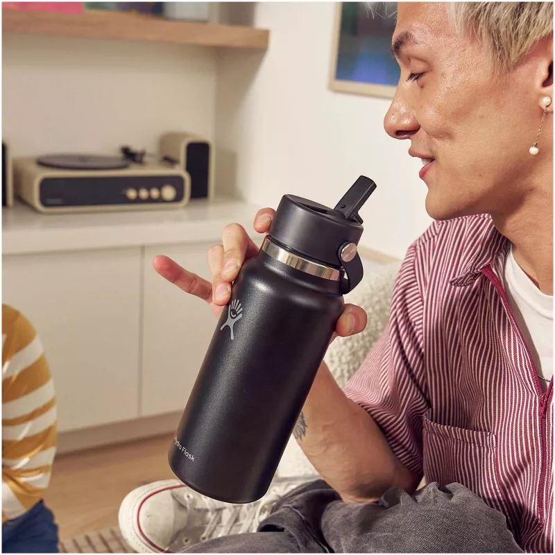 Hydro Flask Wide Mouth 946 ml – termoizolowana butelka na wodę ze stali nierdzewnej, z nakrętką ze słomką - Czarny (10099290)