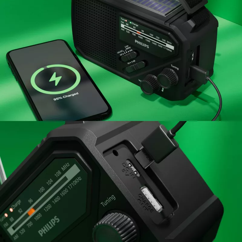 Radio awaryjne Philips TAR1609 z analogowym tunerem FM/AM i latarką - czarny (LT42262-N0002)