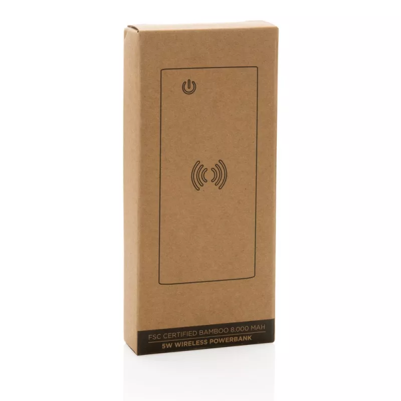 Bambusowy, bezprzewodowy power bank 8000 mAh, ładowarka bezprzewodowa 5W - brązowy (P322.359)
