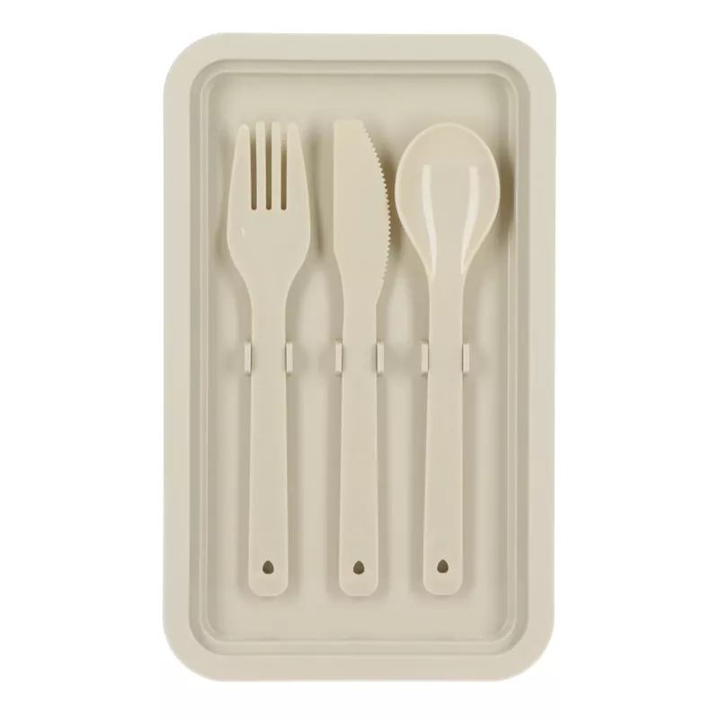 Dwupoziomowe pudełko na lunch z sztućcami - beżowy (LT90426-N0055)