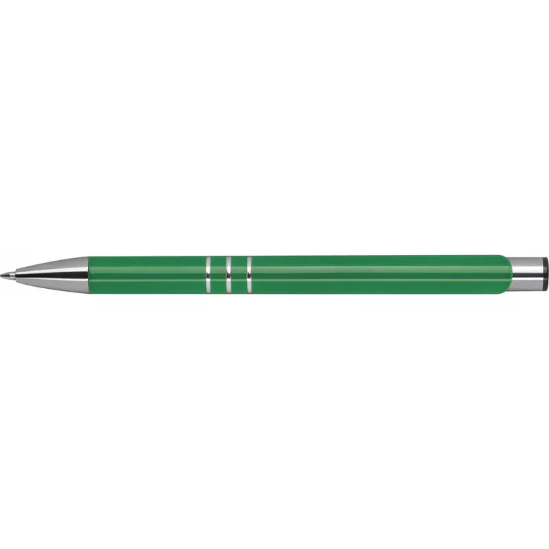 Zielony długopis metalowy z trzema chromowanymi ringami idealne pod grawer reklamowy