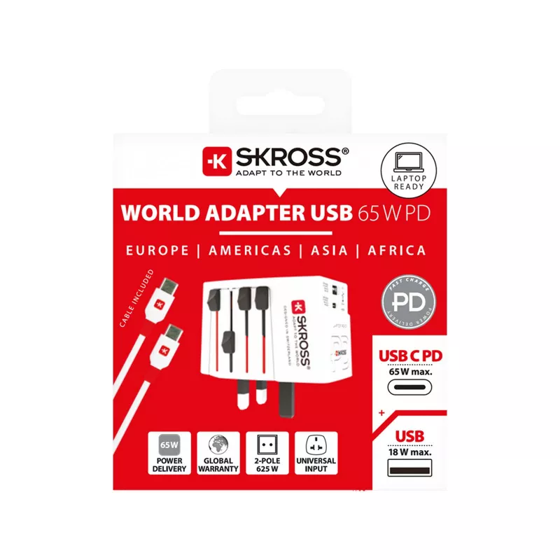 SKROSS® MUV AC65PD – uniwersalna przejściówka z kablem USB-C  - Biały (12462001)