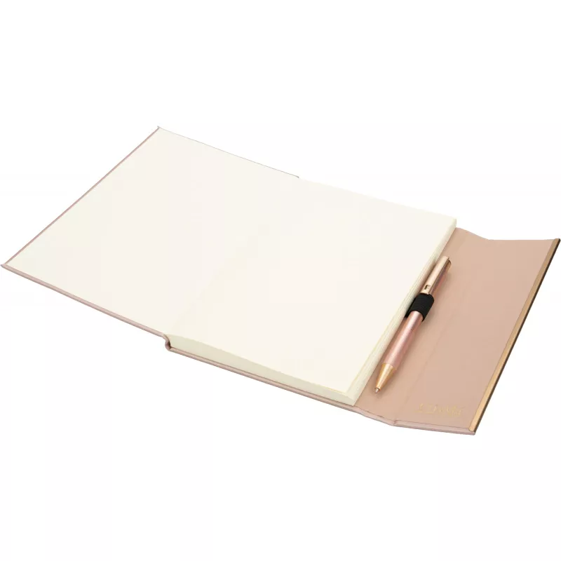 Notatnik A5 ze skóry z recyklingu, w linie z długopisem metalowym CrisMa MAGGIE - miedziany (2476395)