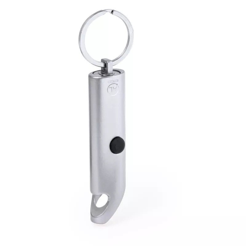 Brelok do kluczy z aluminium z recyklingu, otwieracz do butelek, lampka LED - srebrny (V2106-32)