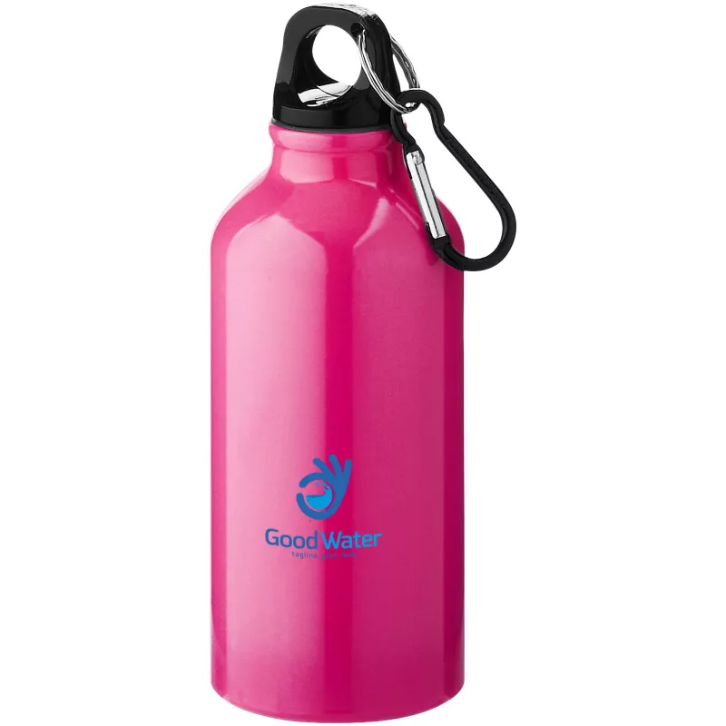 Butelka reklamowa 400 ml Oregon aluminiowa z karabińczykiem - Neonowy różowy (10000207)