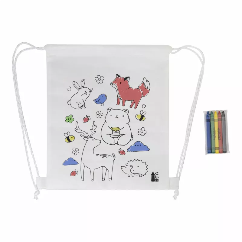 Zocolo Worek ze sznurkiem do kolorowania RPET, zwierzęta - biały (AP800298-A)