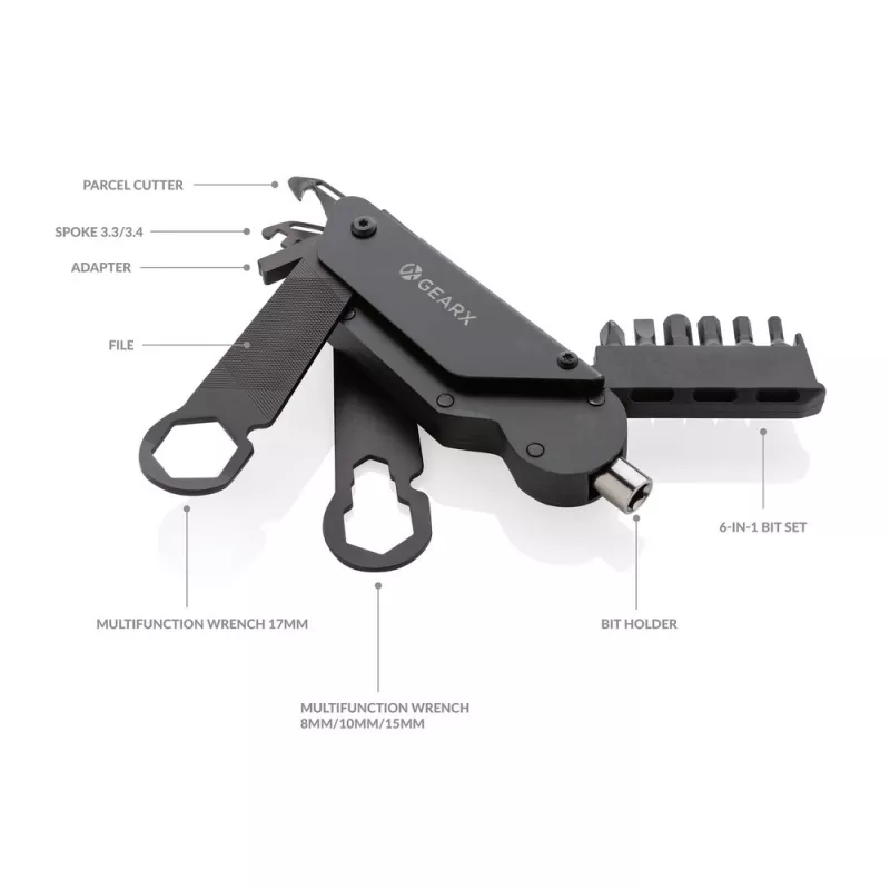 Wielofunkcyjne narzędzie rowerowe Gear X - czarny (P221.241)