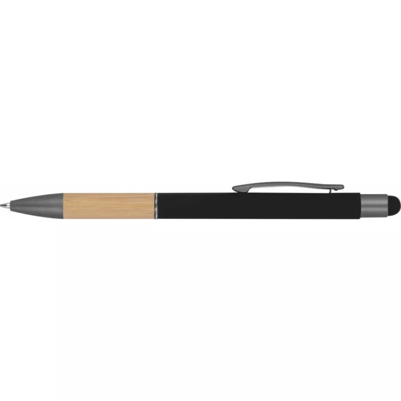 Długopis metalowy z uchwytem z bambusa i touch penem - czarny (1358103)