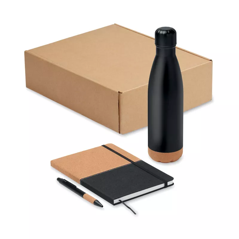 Zestaw butelka 500 ml, notes A5 i długopis CADEAU - Czarny (MO2634-03)