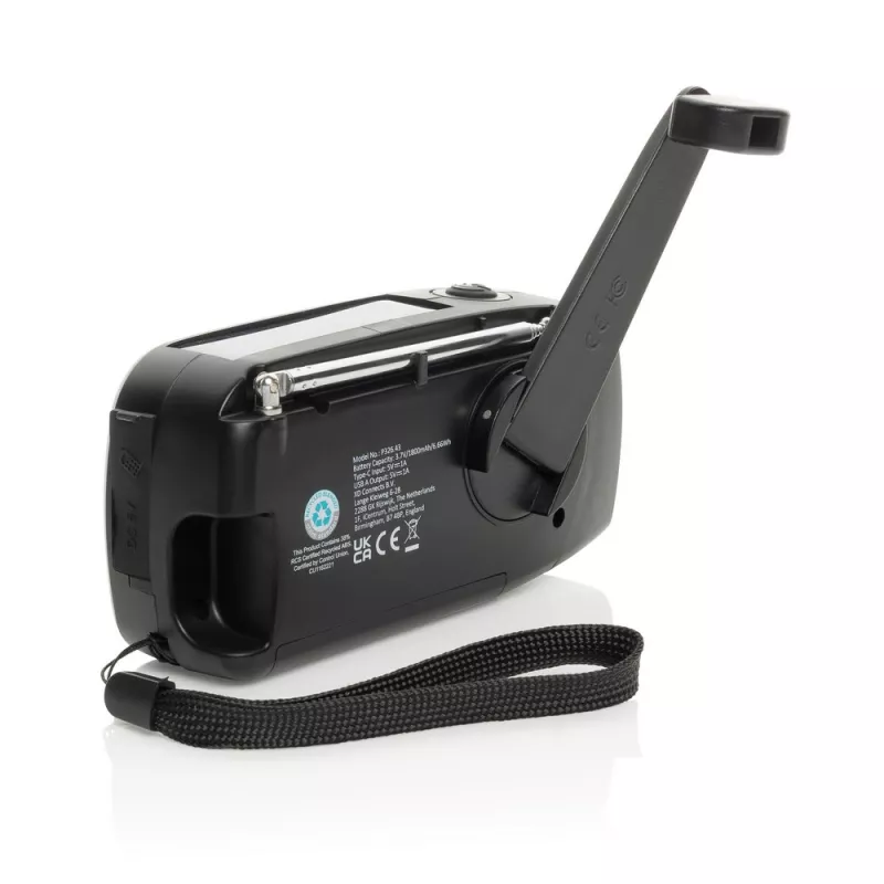 Radio survivalowe AM/FM, power bank 1800 mAh, latarka RescueWave - czarny (P326.4301)