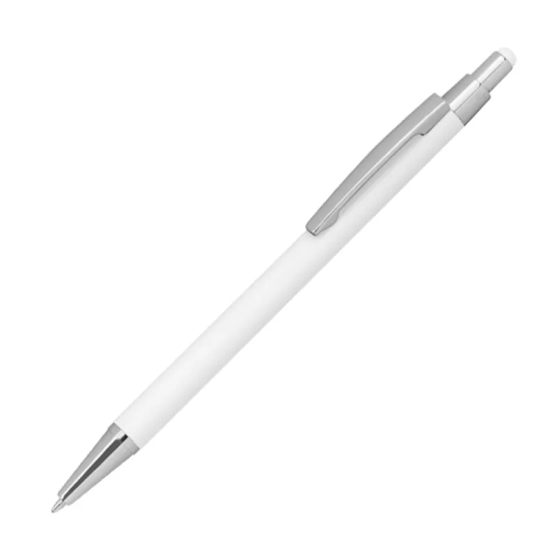 Długopis metalowy gumowany z touch penem - biały (1096406)