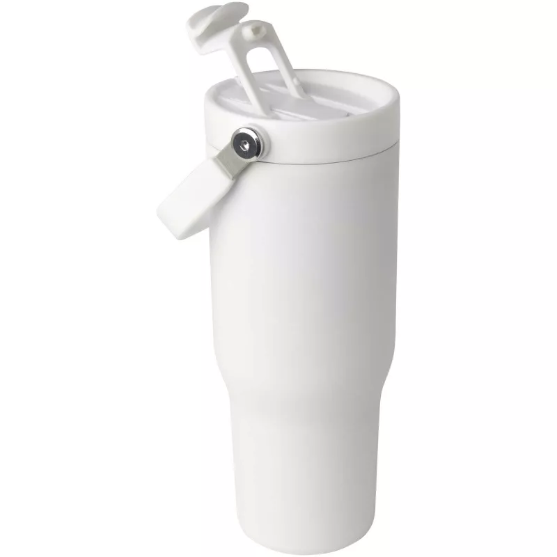 Kubek Bronx o pojemności 900 ml, z izolacją próżniową, wykonany ze recyklingowanej stali nierdzewnej z certyfikatem RCS i z miedzi, z wielofukncyjną zakrętką - Biały (10086401)
