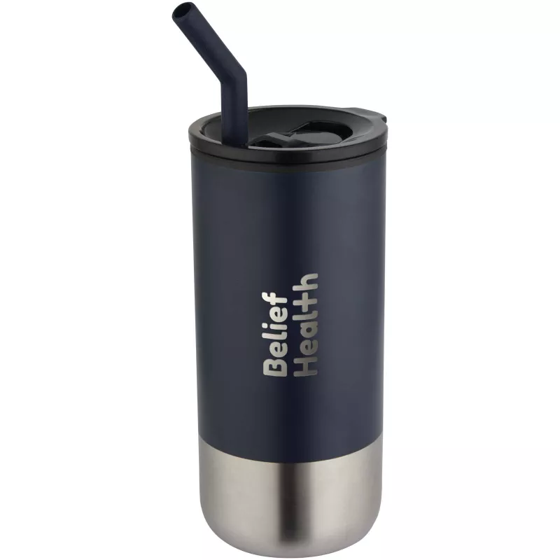 Grayson izolowany kubek z certyfikatem RCS z recyklingu o pojemności 480 ml z silikonową słomką - Granatowy (10091855)