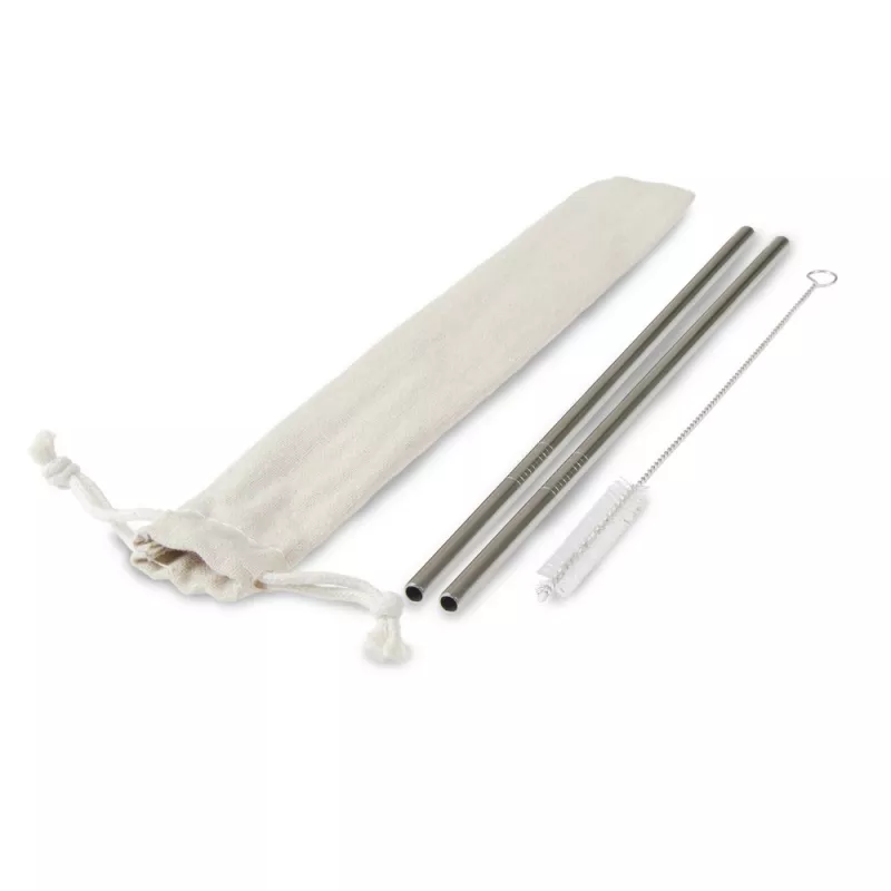 Zestaw słomek wielokrotnego użytku, 2 szt. z czyścikiem - srebrny (V8803-32)